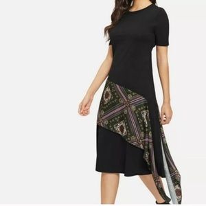 Zara Jersey Dress Black with Royal Scarf Accent Short Sleeve Women’s Small NWOT